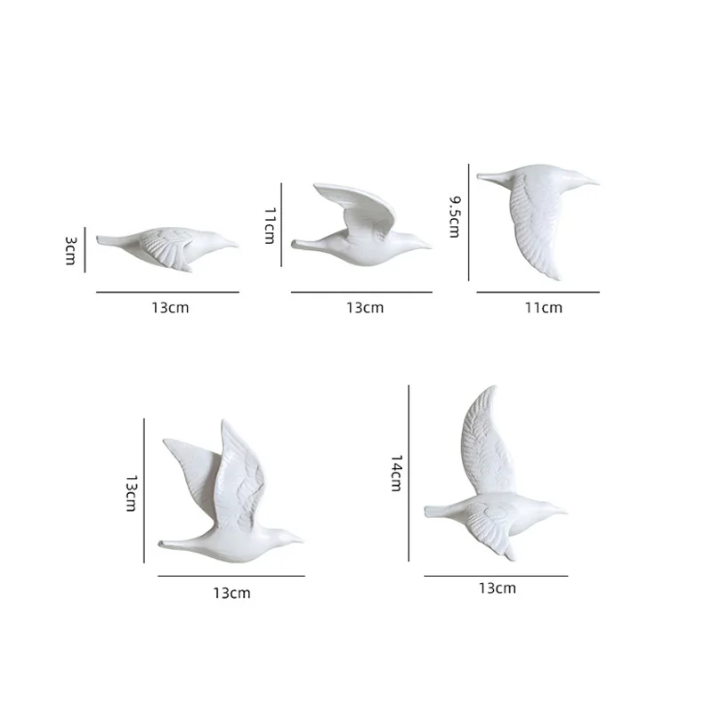 3D Ceramic Bird Creative Wall Sticker Hanging Nordic Home Wall Decor Living Room Animal Statue TV Background Mounted Swallows
