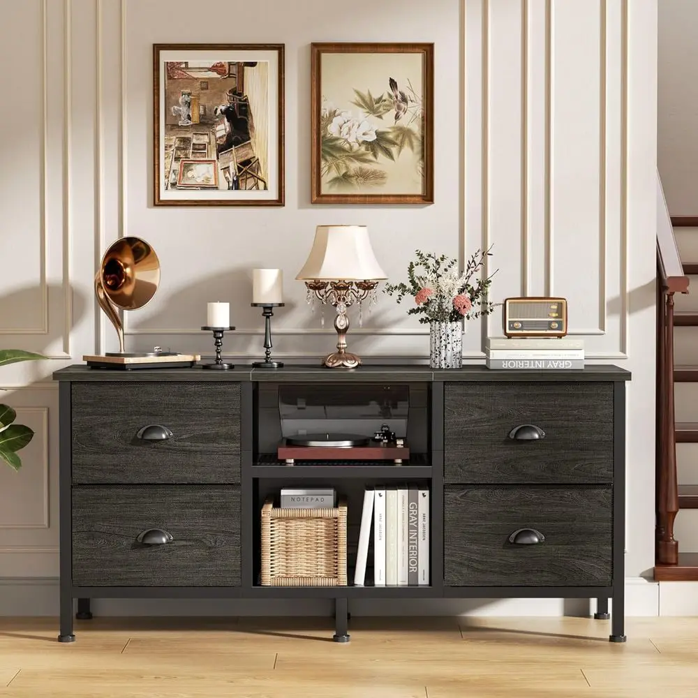 حامل تلفزيون مع 4 أدراج، مركز ترفيه 43 بوصة مع أرفف مفتوحة، مركز الوسائط لتلفزيون 50 بوصة، حامل تلفزيون لغرفة النوم، #5