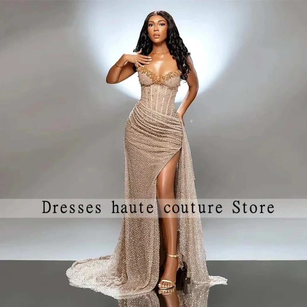 Shiny Sweetheart Neck Mermaid Evening Dresses Side High Split Floor-Length Prom Dresses Beading Customized Vestidos De Fiesta
