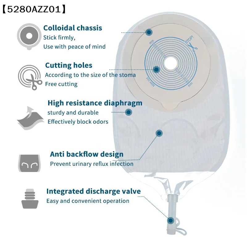 〔HMA58〕10 Pcs Drain Valve System Colostomy Bags For Adults Disposable Colostomy Pouch Opening 20-65mm With Clip Closure