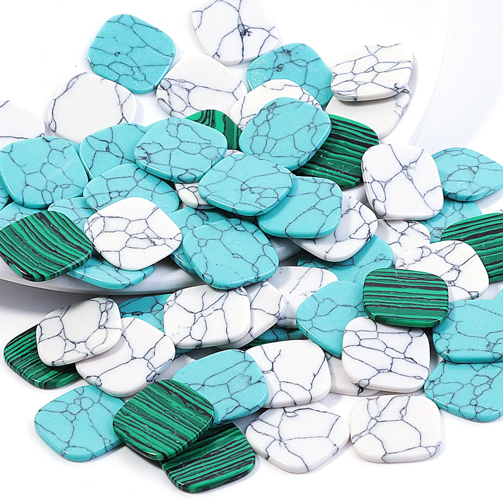 

10pcs/lot Natural Stone Square Cabochon Flat Turquoise Loose Spacer Cabochon Cameo For DIY Jewelry Making Necklace Rings