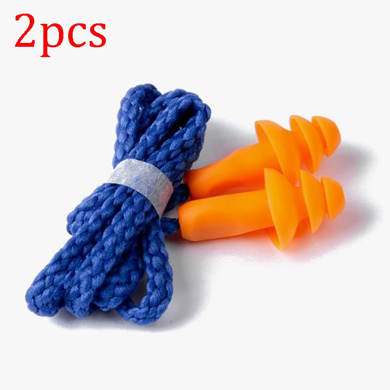 Silicone Corded Ear Plug Work Protector Anti Lost Reusable Hearing Noise Reduction Safe Swimming Waterproof Earplugs With Rope