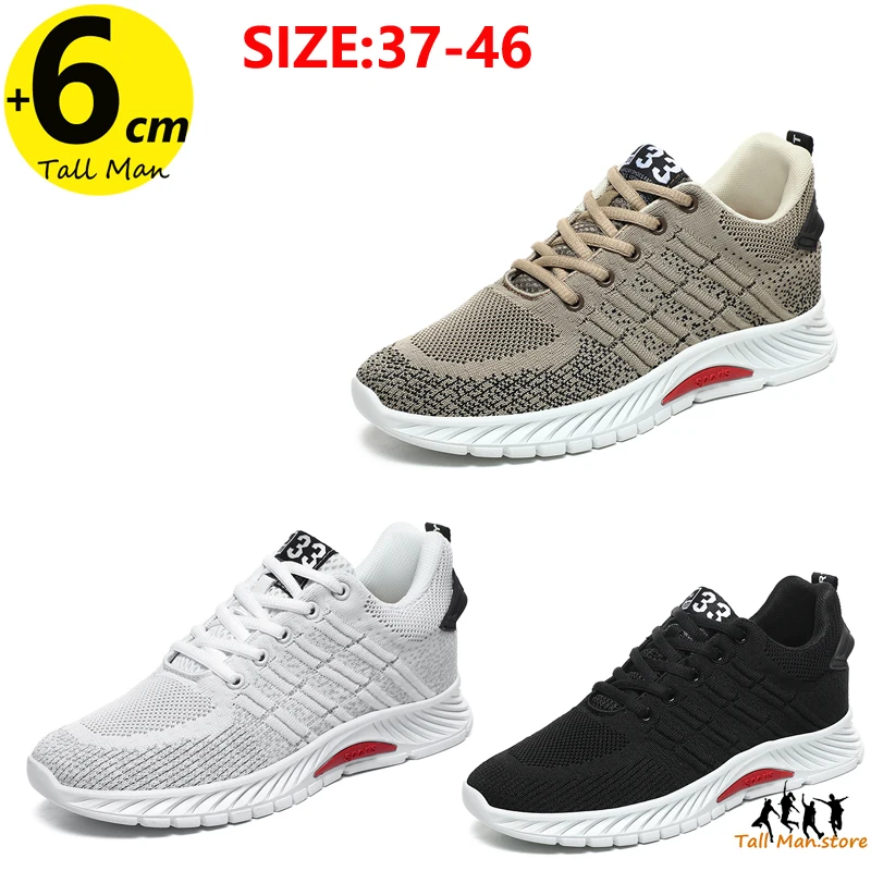 Sneakers Men Elevator Shoes Height  Man Mesh Tall Fashion Sports Plus Size 37-46