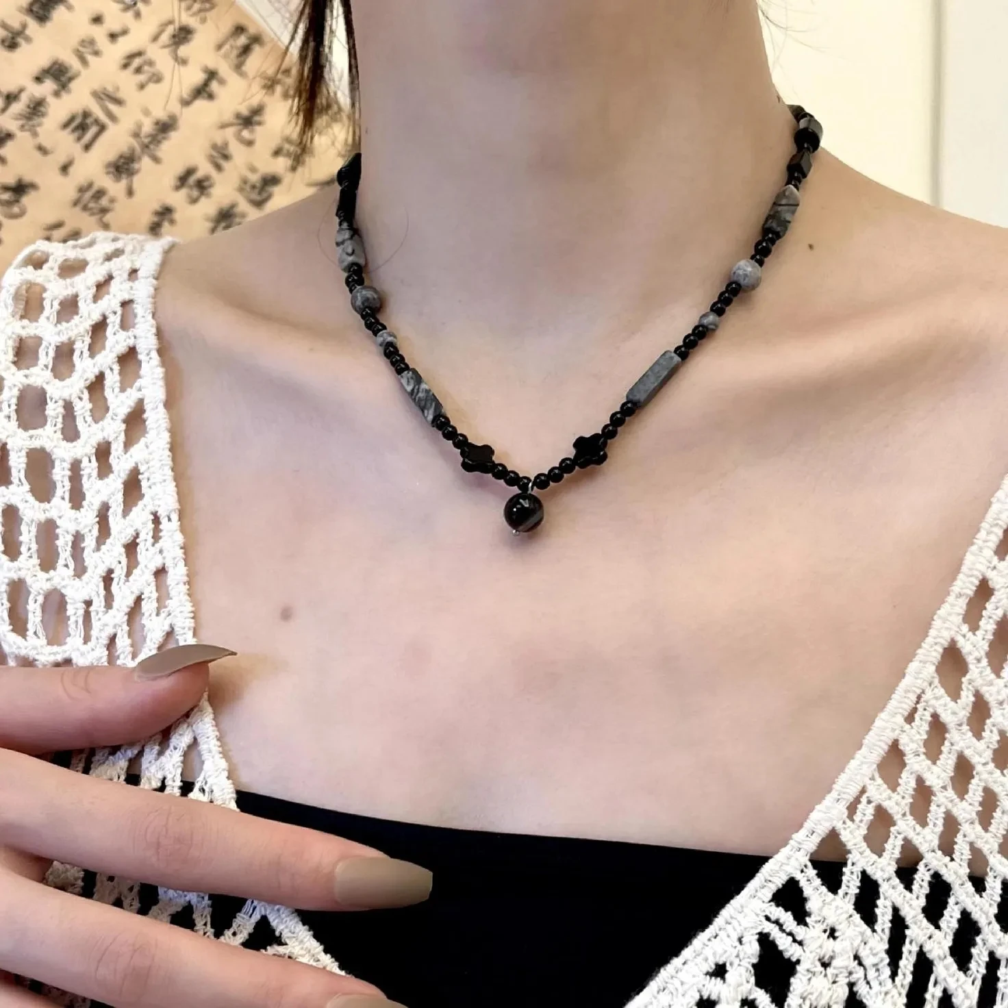 Neue Koreanische Mode Schwarz Kreuz Perlen Ketten Choker Halsketten Vintage Gute Luck Halskette für Frauen Männer Geschenke Einfache Stil Schmuck