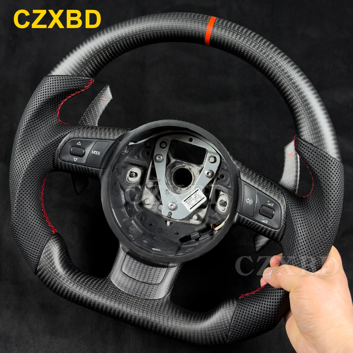 

Red Marker Fit For Audi RS3 8p 2012 Matte Carbon Fiber Steering Wheel High Quality Leather Sport Wheel Customized