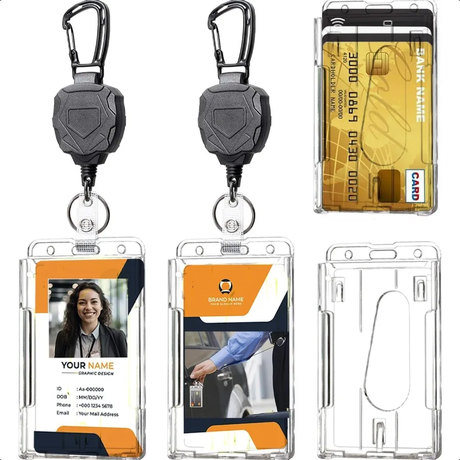 

Badge Holder Retractable Clip Heavy Duty Carabiner Badge Reel Keychain with Lanyard ID Cards Holder 2 Pack