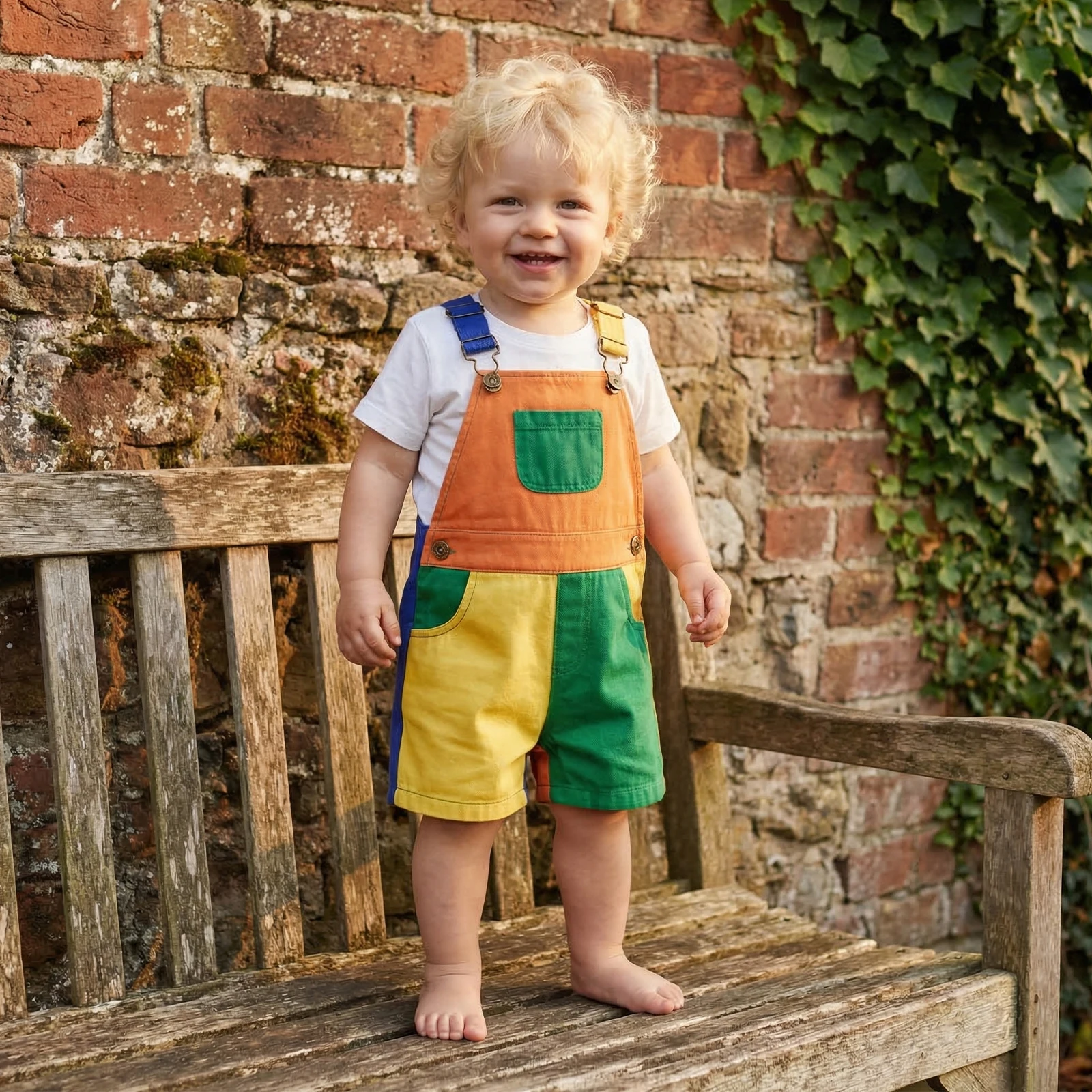 0-4Y Baby Boys Girls Overalls Sleeveless Contrast Color Suspender Shorts Toddler Kids Summer Denim Romper Jumpsuits