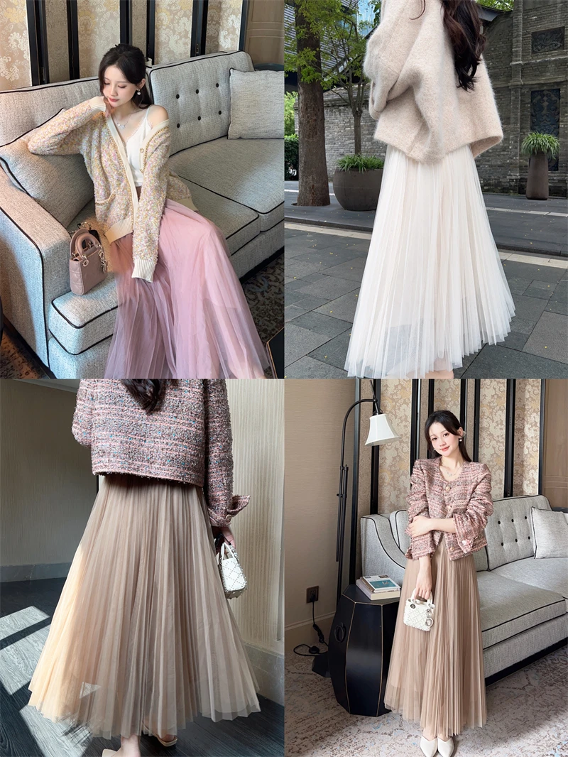 

Элегантная многослойная юбка с вышивкой, гладкий силуэт, высокая талия, длинная юбка-солнце, для повседневной носки, женская, премиум-класса