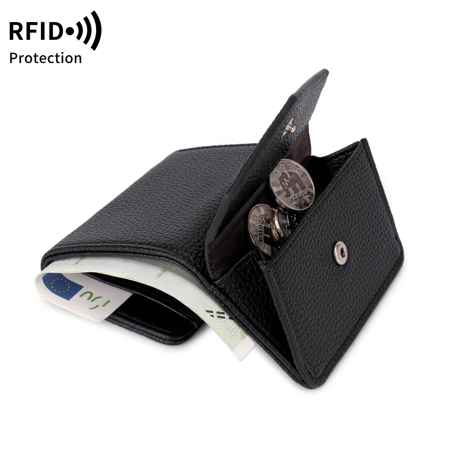 

Кошелек RFID, мини-кошелек для монет, женский кошелек для монет, короткий кошелек с текстурой личи