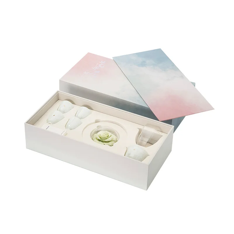 Yjq Jingdezhen tea set, one pot, four cups, cover bowl gift box, tea cup, teapot gift.