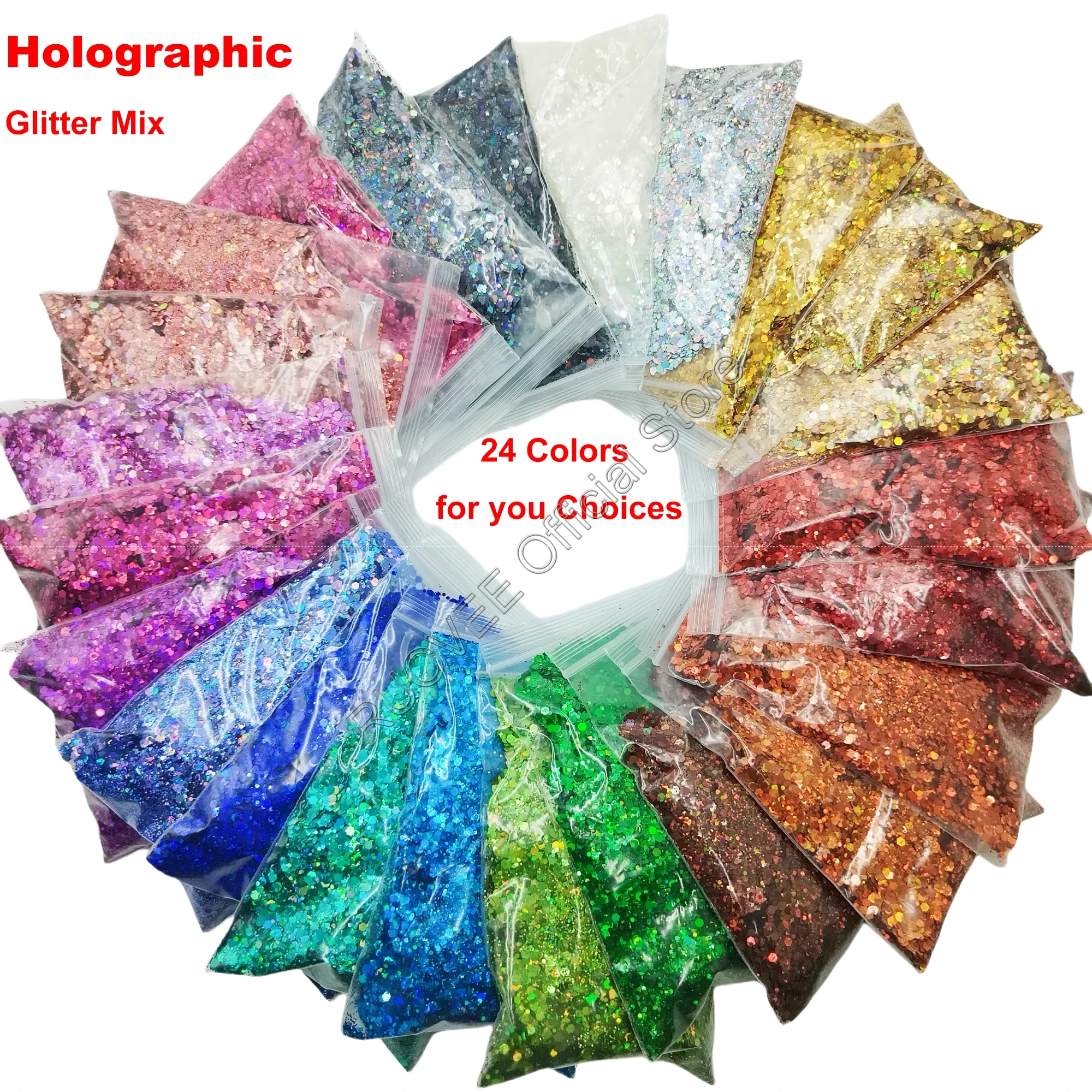 24Colors Holographic Laser Nail Glitter Mix Chunky Sequin Hexagon Shape for Nail Art Body Makeup Glitter Craft FacePaint DIY