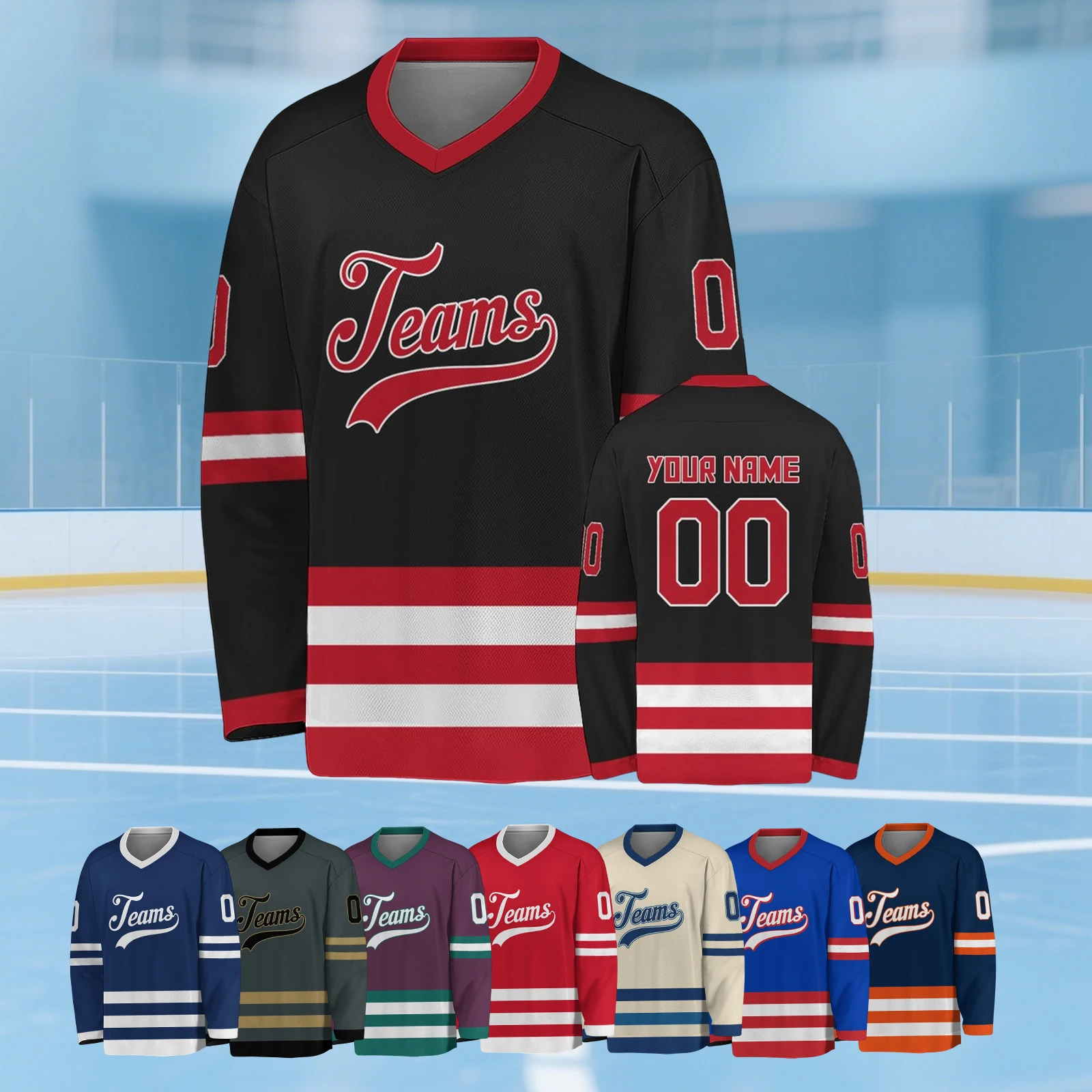 

Пользовательский черный, красный хоккейный 3D принт, перспективное название команды, номер для мужчин и женщин, хоккейный трикотаж, детские тренировочные трикотажные изделия для соревнований