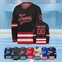 Custom Black Red Hockey 3D Print Personanlized Team Name Number Men Women Ice Hockey Jersey Kids Competition Training Jerseys