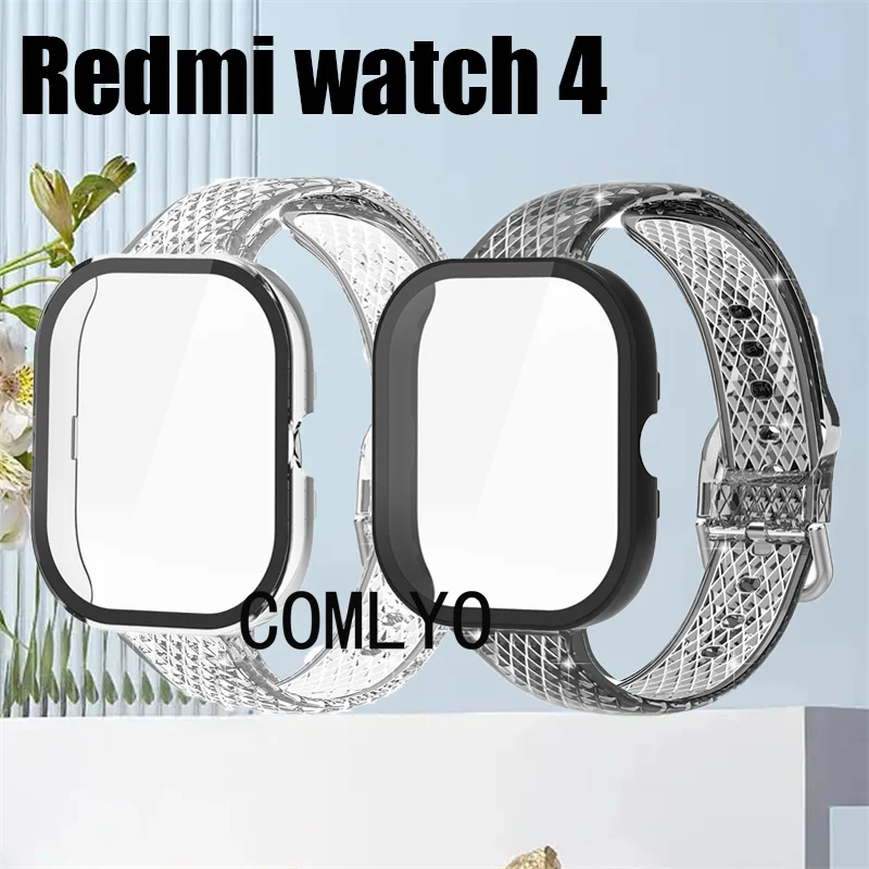 Coque de protection pour montre intelligente Redmi Watch 4, étui et bracelet en verre, protecteur d'écran, coque de pare-chocs, TPU, bande transparente souple