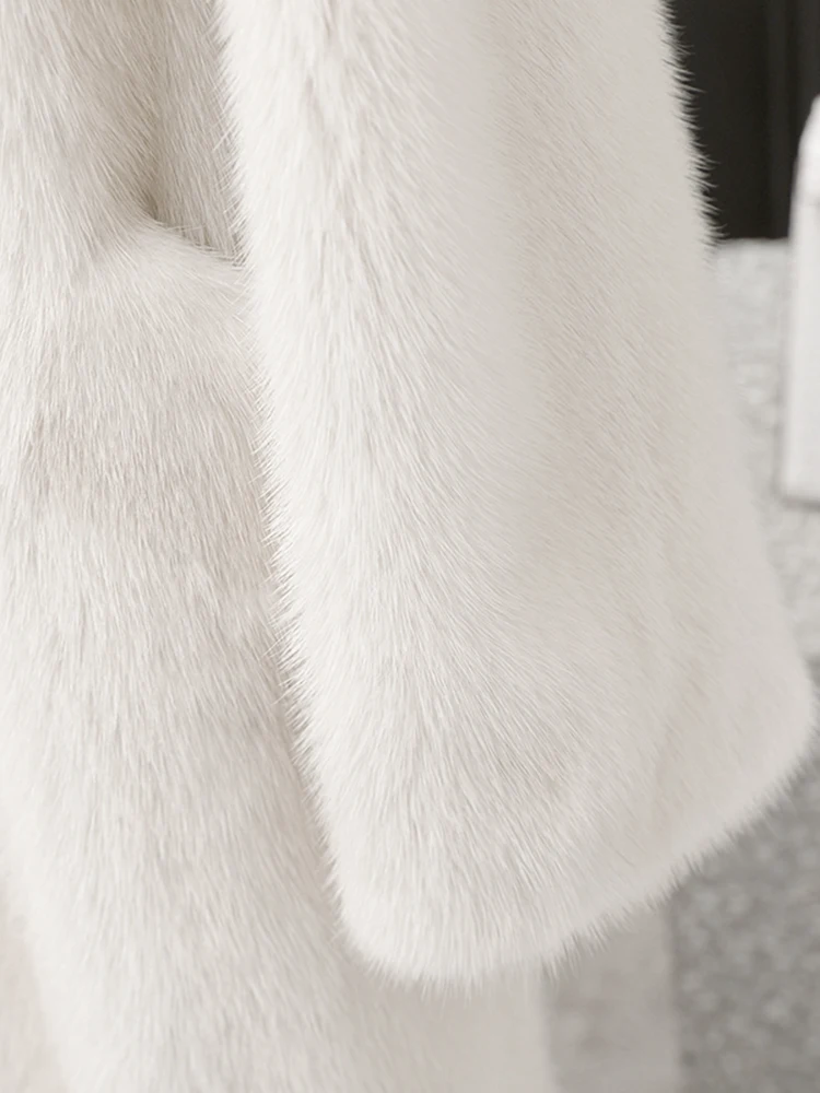 Lautaro Autumn Winter Luxury Elegant White Thick Warm Soft Faux Mink Fur Coat Women Long Sleeve High Quality Fluffy Jacket 2024