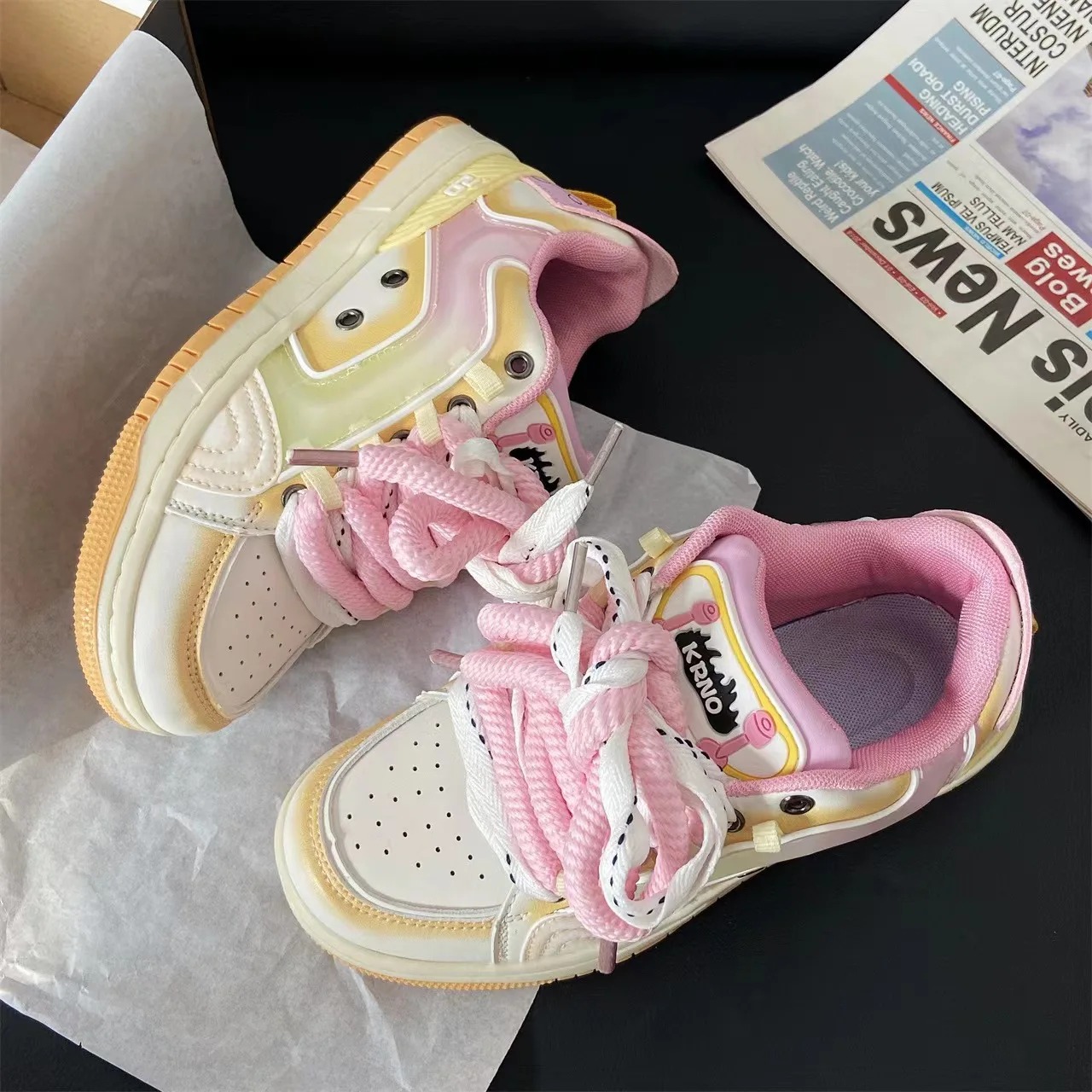 Spring Women & Girls Shoes Mix Color Fashion Breathable Dopamine Sneakers Sports Casual Size 35-44