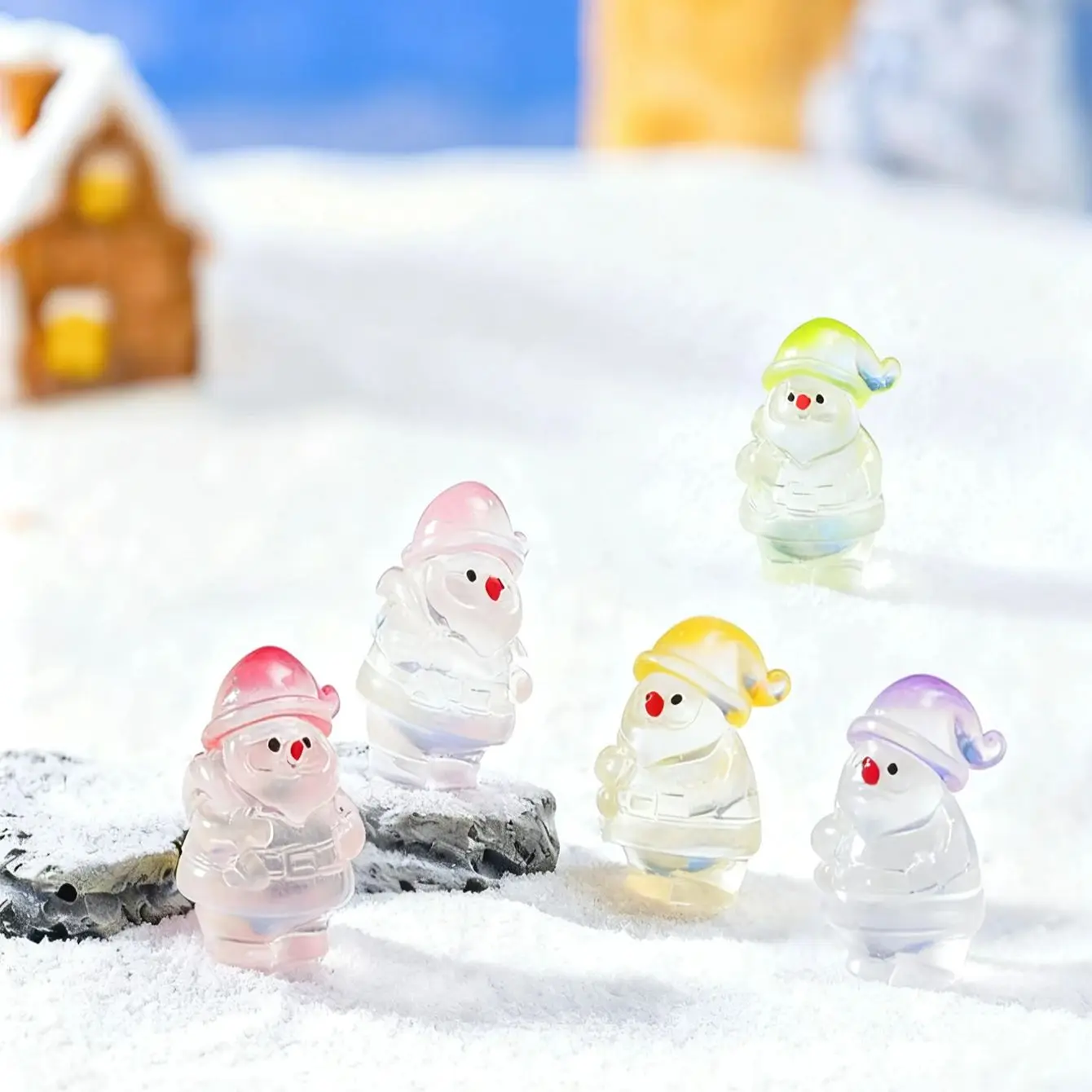 10/20 قطعة يتوهج في الظلام سانتا كلوز التماثيل مضيئة صغيرة الراتنج زينة عيد الميلاد لشجرة عيد الميلاد الجنية حديقة هدية عيد #2