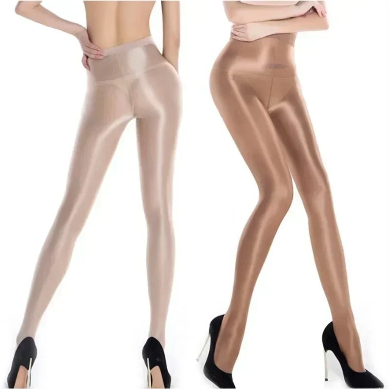 70D High Elastic Plus Size Shiny Pantyhose Oil Glossy Shaping  Flesh Light Fishnets Stockings White Tights Women Lingerie Black