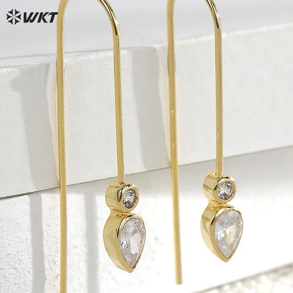 

WT-ME115 WKT New Design Gold Plated Brass Earrings With Cubic Zircon Tiny Accessory For Elegant Ladies Jewelry Simple Style