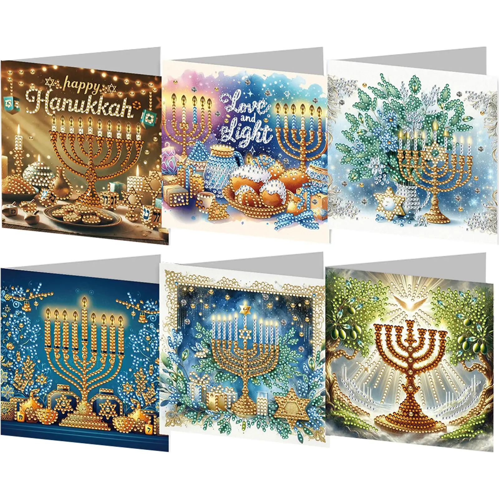 

6PCS DIY Diamond Painting Greeting Card Set Hanukkah Theme Rhinestone Diamond Art Mosaic Postcards Congratulations Cards & Gifts