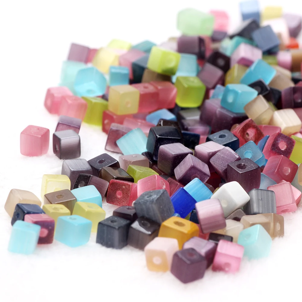 Multicolor Cat's Eye 4MM/15G 6MM/25G Irregular Cube Glass Beads DIY Necklace Bracelet Earrings Jewelry Making For Women's Daily