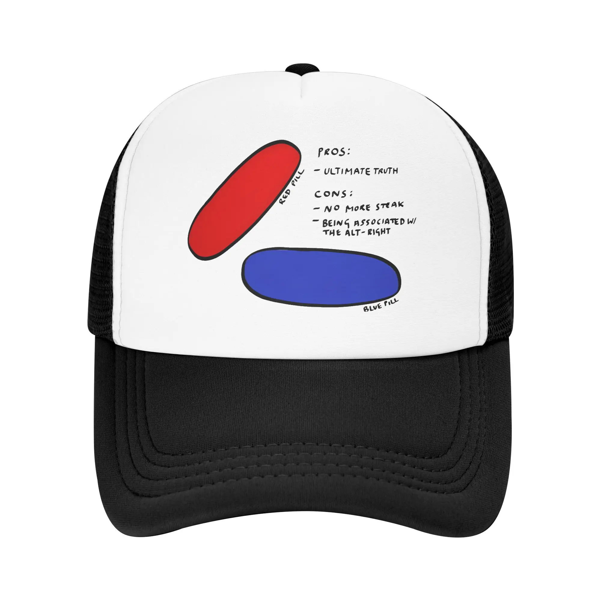 Cappello da camionista in rete rossa con pillola blu Berretto da baseball vintage estivo con retro in rete regolabile per copricapo casual