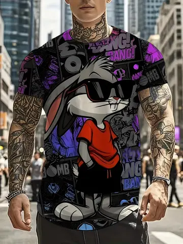 T-shirt med tecknad Bugs Bunny-tryck för män och kvinnor, sommar, rolig kanin, kortärmad, casual, unisex, herr, o-ringad, topp, t-shirts 8 best sales Bugs Bunny T-shirt - №2