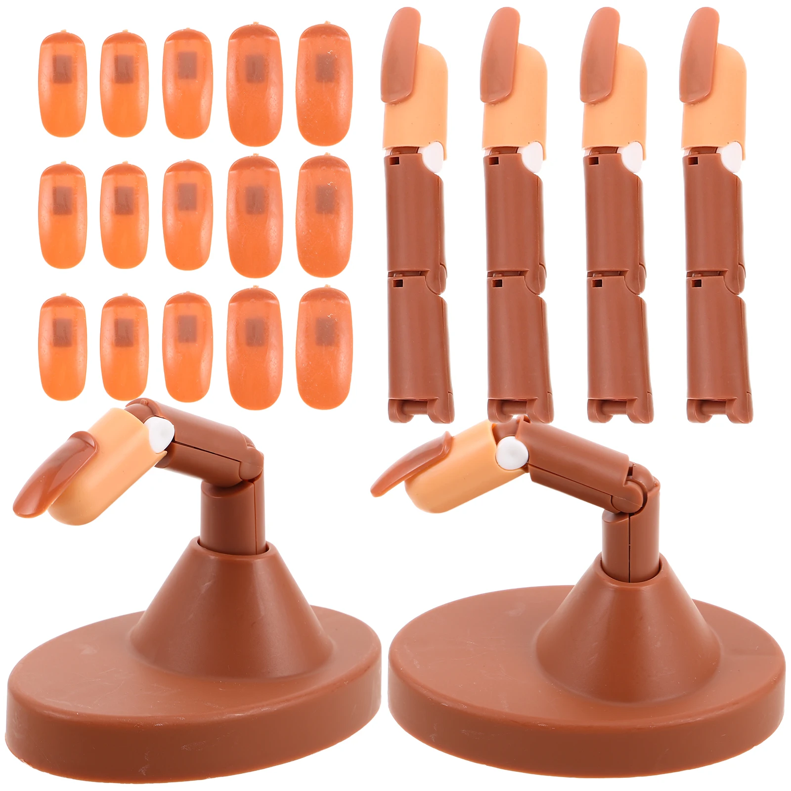 

1 set Nail Practice Hand Stand Realistic Brown Jointed Fingers Training Kit Detachable Base for Beginners Manicure for Nails