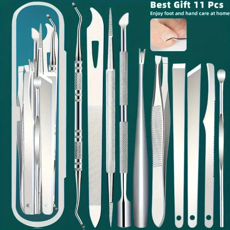 Kit de 10 pièces en acier inoxydable pour l'élimination des ongles et des cuticules, inodore, pour pédicure et manucure, sans alimentation électrique, avec étui de rangement portable