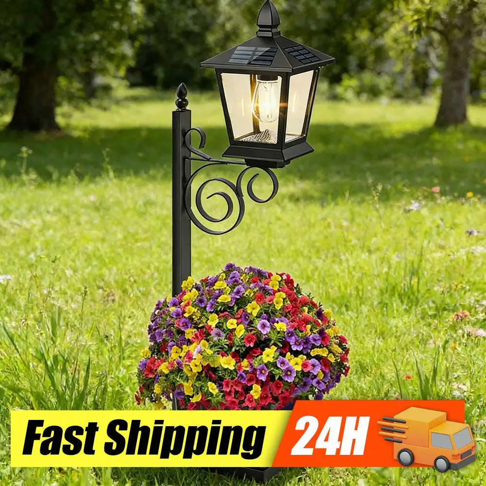Outdoor Solar Planter Light Auto On/off Sensor Wall-Mounted Solar Garden Light for Outside Front Door Yard (No Flowers Included)