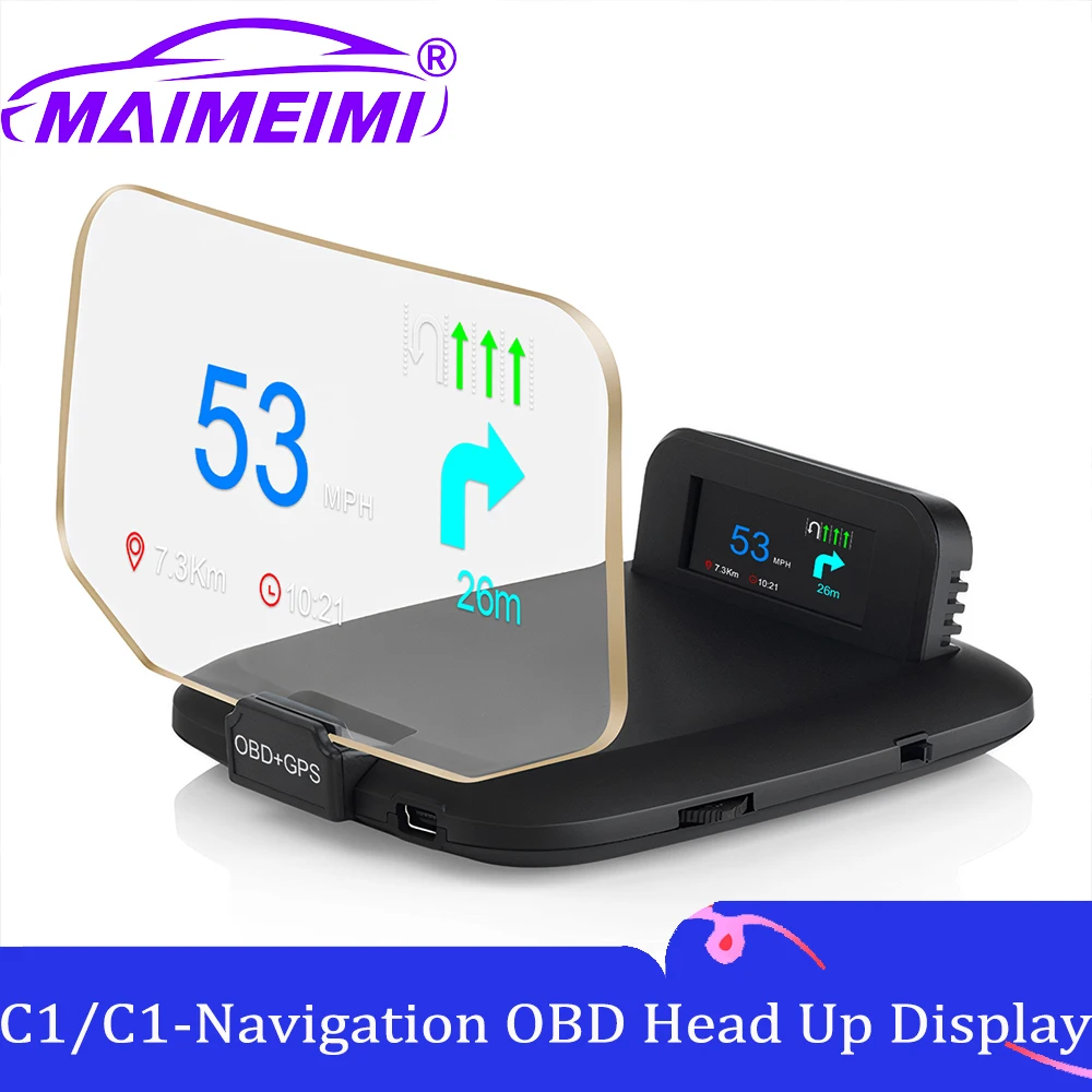 C1 Hud سيارة رئيس يصل عرض الملاحة الإسقاط نظام مزدوج عداد السرعة الرقمي درجة حرارة الماء والزيت RPM إنذار السيارة على الشاشة