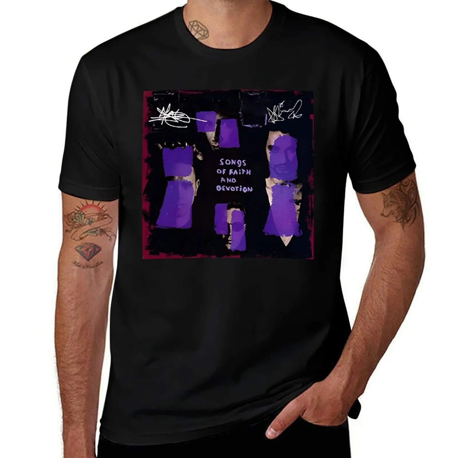 T-shirt à manches courtes avec motif puzzle violet de l'album Songs of Faith and Devotion, pour le travail en extérieur