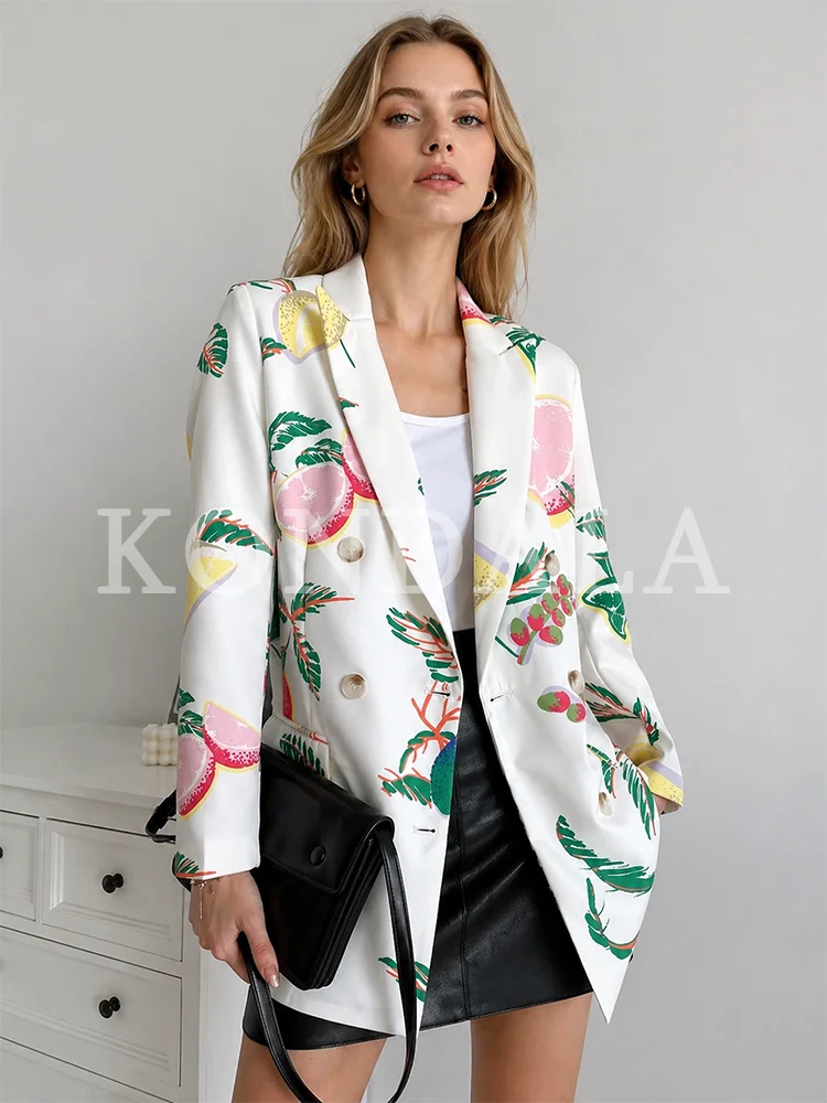 KONDALA Women Leisure Fruit Print Blazer Elegant Holiday Double Breasted Blazers 2026 Spring Unique Trendy Commute Cute Blazer