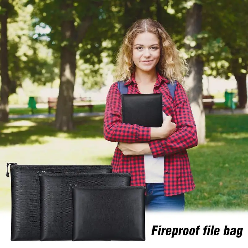 3 Sizes Fireproof Document Bag Waterproof Money Bags Fire Safe Storage Pouch with Zipper Protect Important Documents