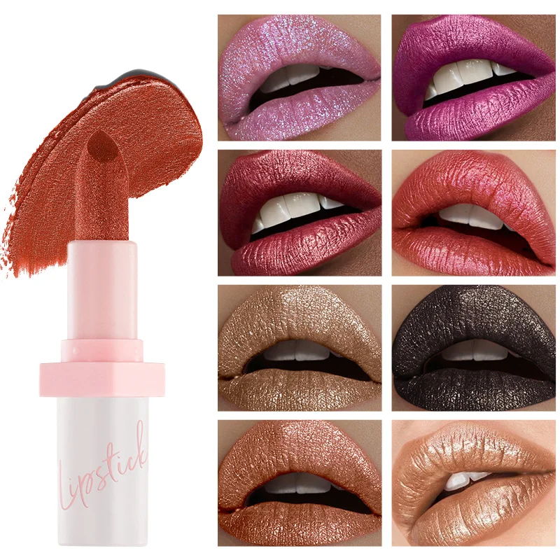 10 สี 3 in 1 Pearlescent Sparkling ลิปสติก Matte Glitter กันน้ํา Long Lasting Pearl Shine Lip Gloss Shimmer เซ็กซี่แต่งหน้า