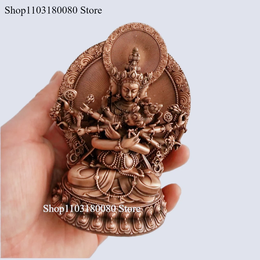 11cm Red Copper Carving Guhyasamaja Buddha Statue Tibet Buddhism Tantra Akshobhyavajra Small Statue