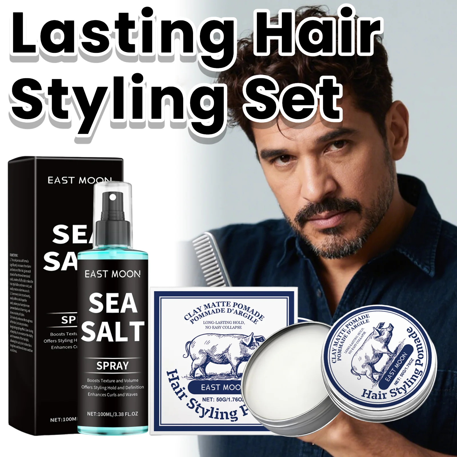 Lasting Hair Styling Set Sea Salt Spray Matte Hair Clay For Keep Hair Oil Edge Control Salon Hairdressing Mud Hair Holding