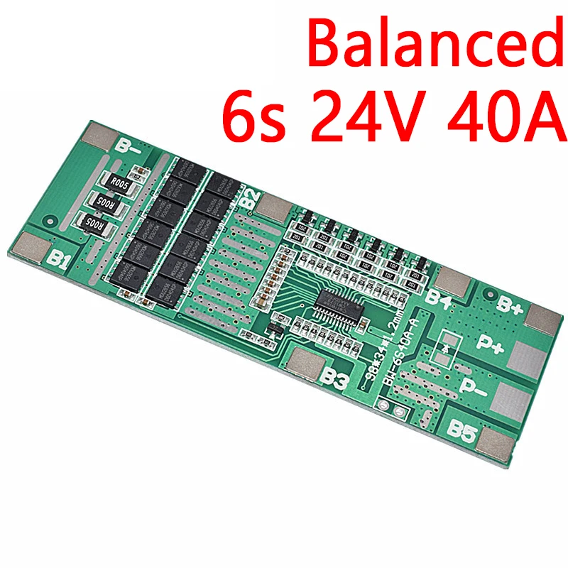 24V 6S 40A 18650 Li-Ion Lithium Battery Poretect Board Solar Lighting Bms Pcb With Balance For Ebike Scooter