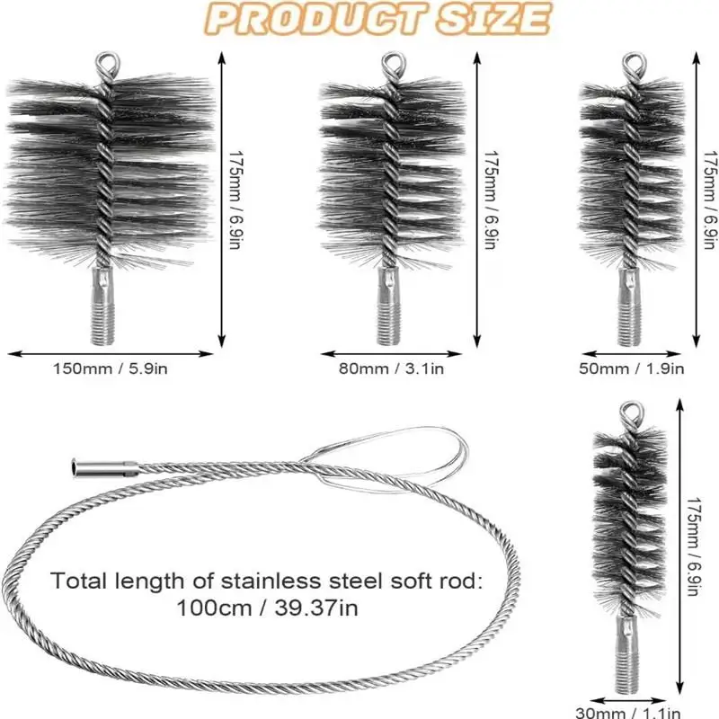Chimney Pipe Cleaning Rod Set Steel Flexible Brush Fire Protection Tool for Stove Fireplace Boiler Vent Flue
