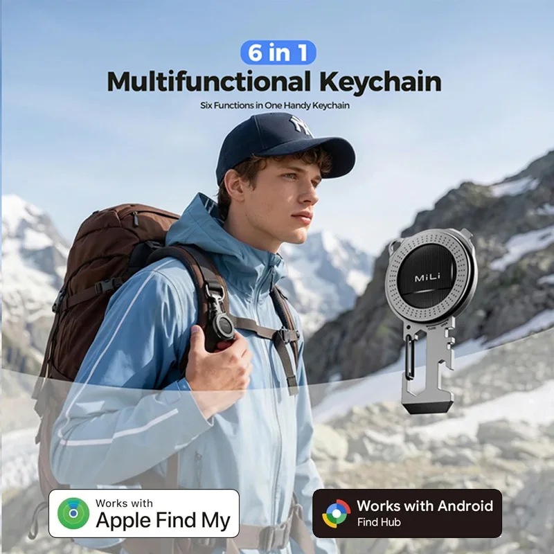 

Трекер LiTag Duo с карабином, поисковик ключей и локатор предметов со звуковым оповещением, совместимый с приложениями IOS Find My или Google Find Hub.