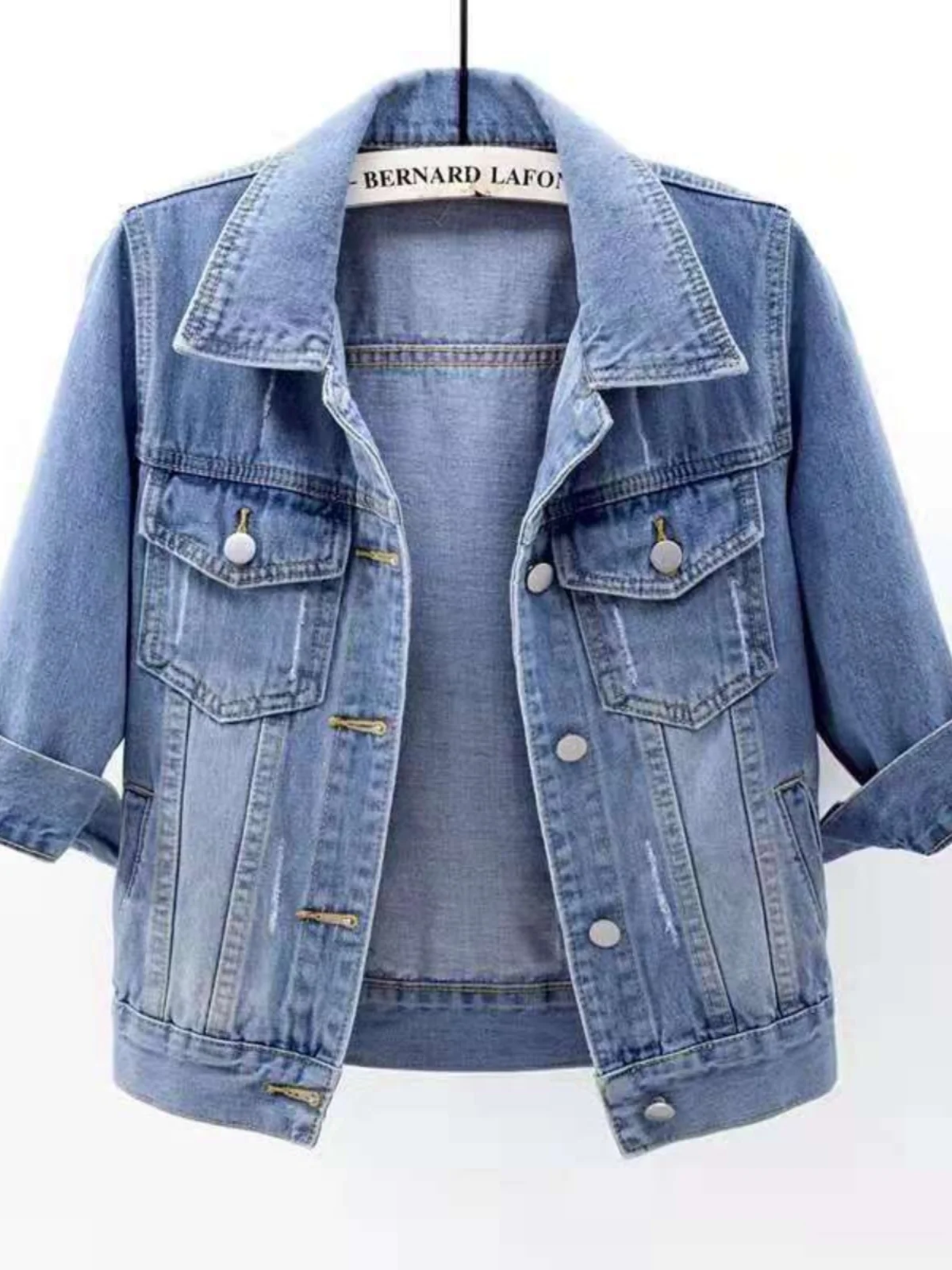 

Women's ort Denim irt Casual Versatile Seven-Quarter Sve Jaet Commute Sle Slim Fit Cotton Blend Button Detail