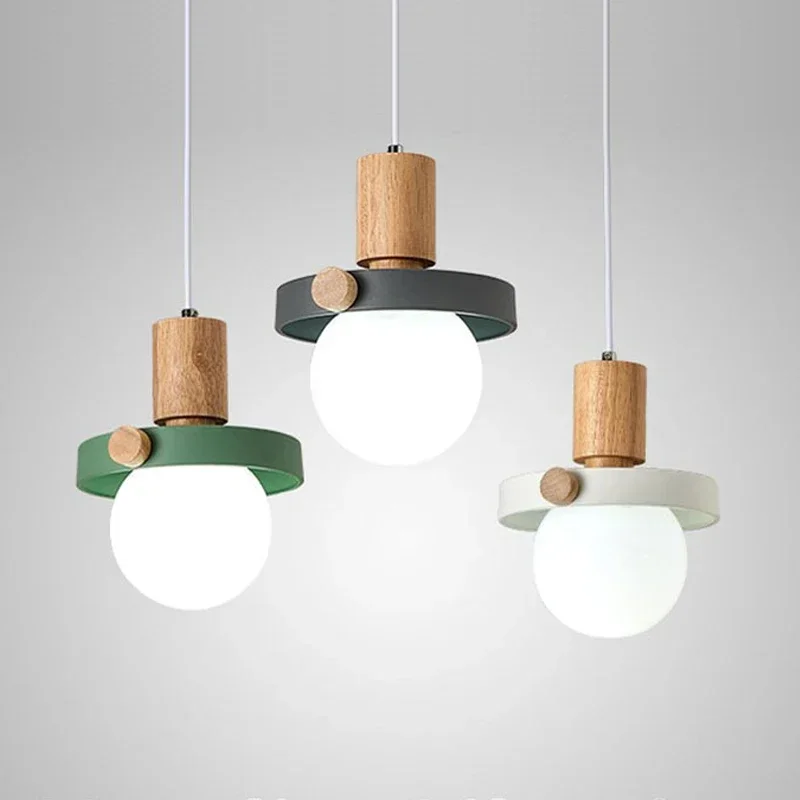 

Nordic Macaron Pendant Lamp Modern Solid Wood Art Lightings Loft Simple Decor Dining Room Kitchen Lamps Hotel LED Light Fixtures