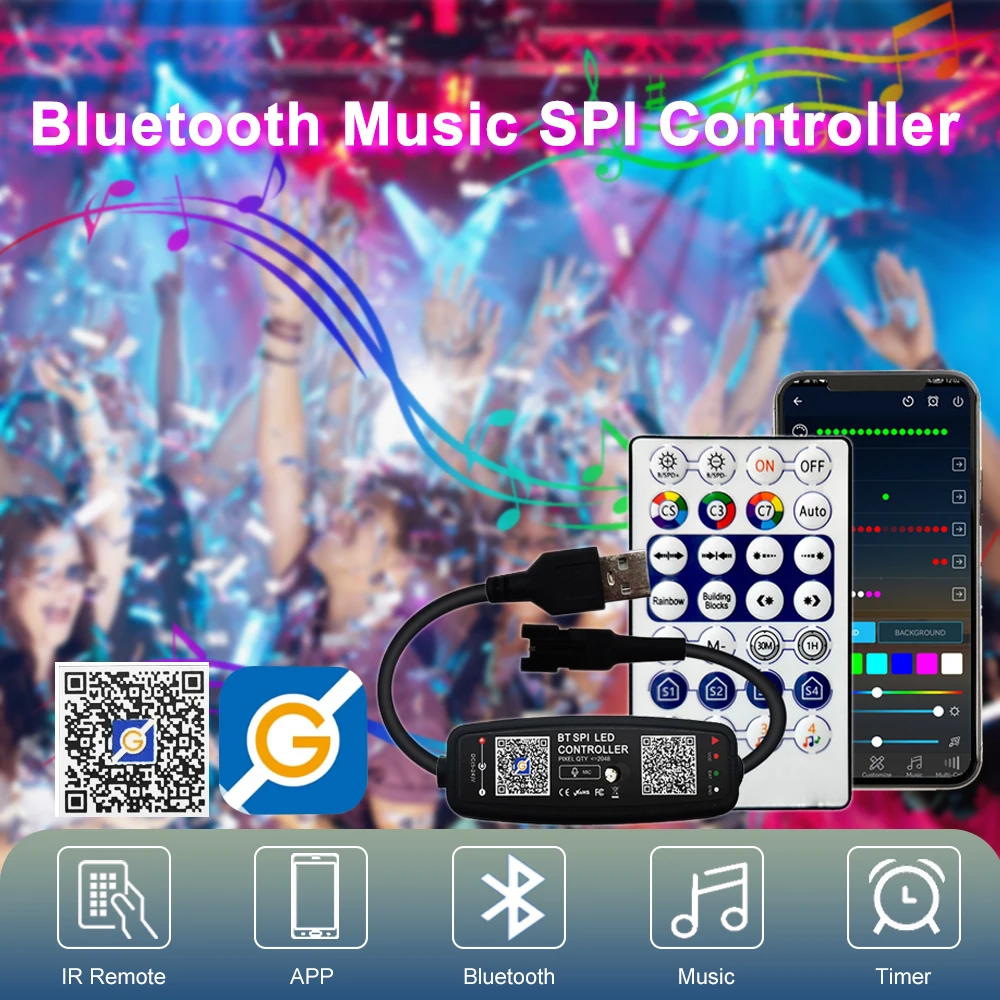WS2811 WS2812B LED-Controller, Bluetooth-Musik, integriertes Mikrofon, 28 Tasten, Fernbedienung, individuell adressierbares LED-Pixel-Streifenlicht – Detail 1