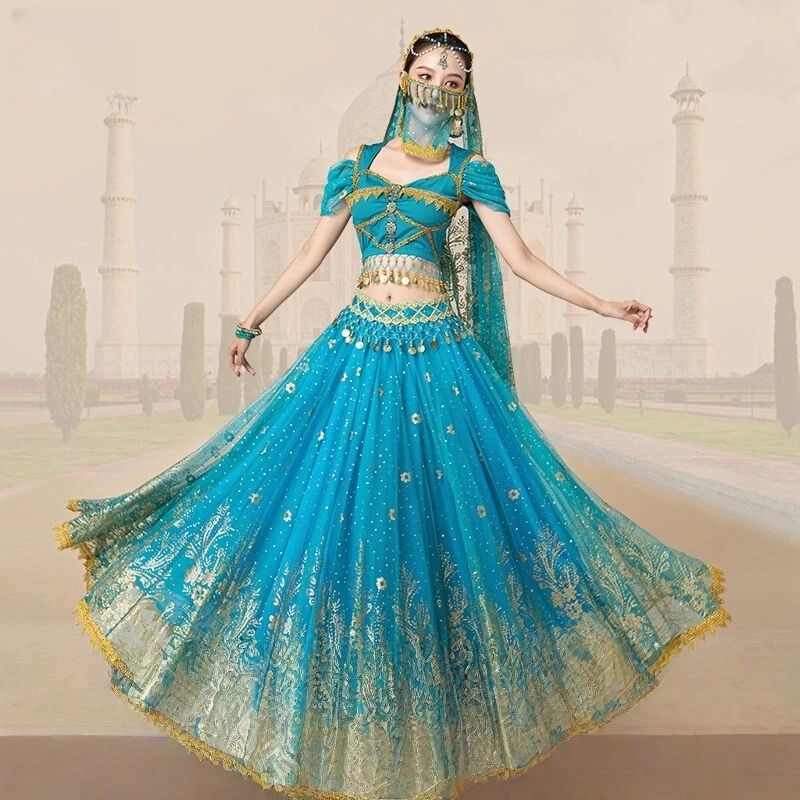 

1Set/Lot Woman Sweet Princess Belly Dance Dress Costumes Lady Indian Dance Top And Skirt Halloween Performance Costumes