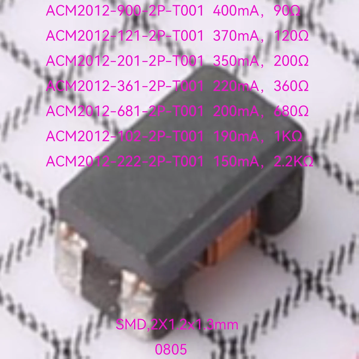 20PCS original common mode filters 50V 0808 ACM2012 400mA，90Ω 370mA，120Ω 350mA，200Ω 220mA，360Ω 200mA，680Ω 190mA，1KΩ 150mA，2.2KΩ