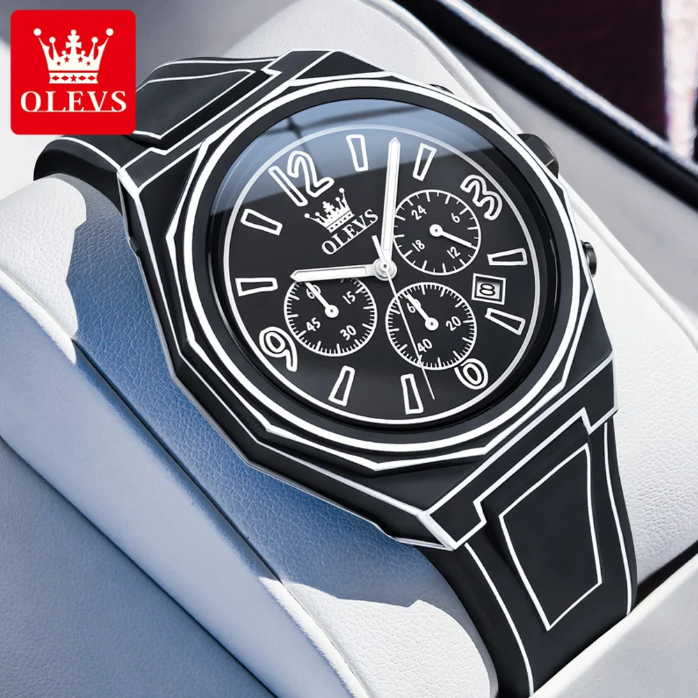 OLEVS Men's Watches Casual Fashion Minimalist Comic Style Original Brand Quartz Wristwatch Waterproof Luminous Date Chronograph
