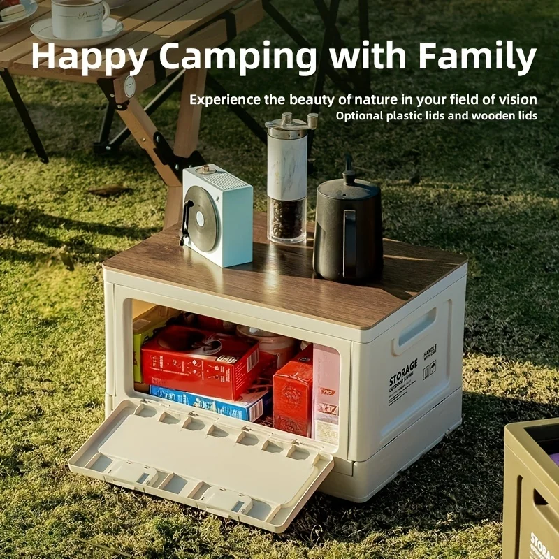 1 Outdoor Camping Folding Storage Box with Lid, Large-capacity Snack Storage Box, Optional Plastic Lid or Wooden Lid