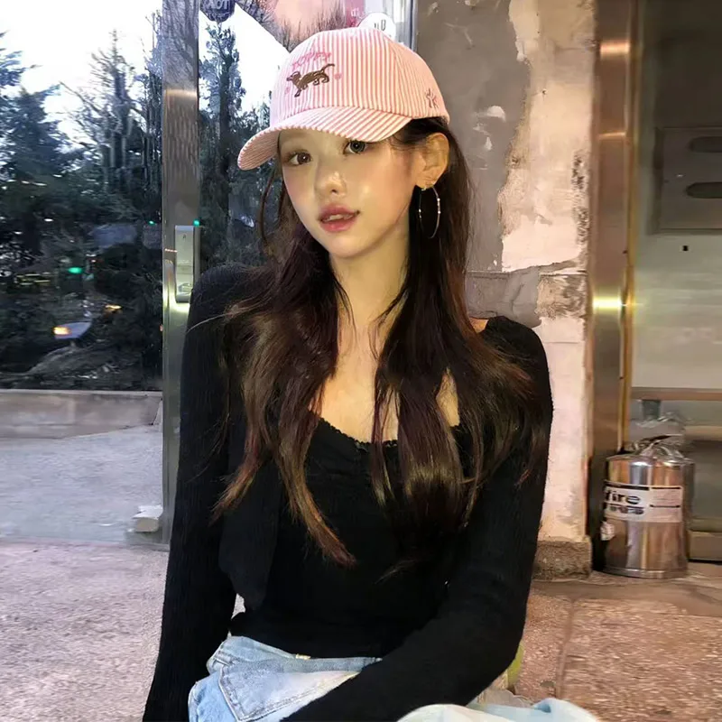 2026 Spring Summer Fresh Puppy Striped Embroidered Baseball Cap Embellishing Face Shape Sun Resistant Breathable Outdoor Leisure