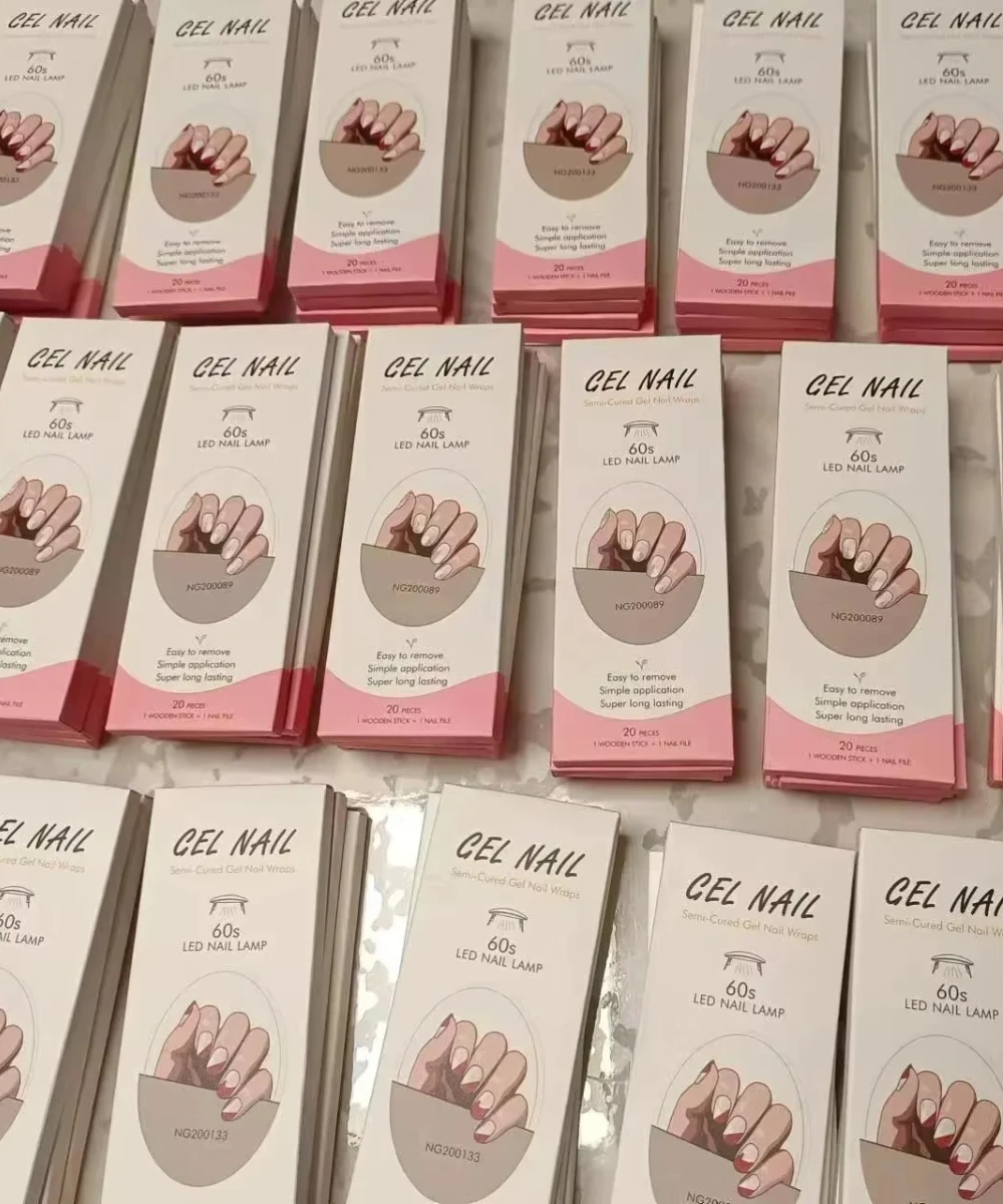 Parche de uñas de Gel semicurado UV, adhesivo de larga duración, gradiente de perlas, deslizador desnudo, Auroras rosas, 20 puntas