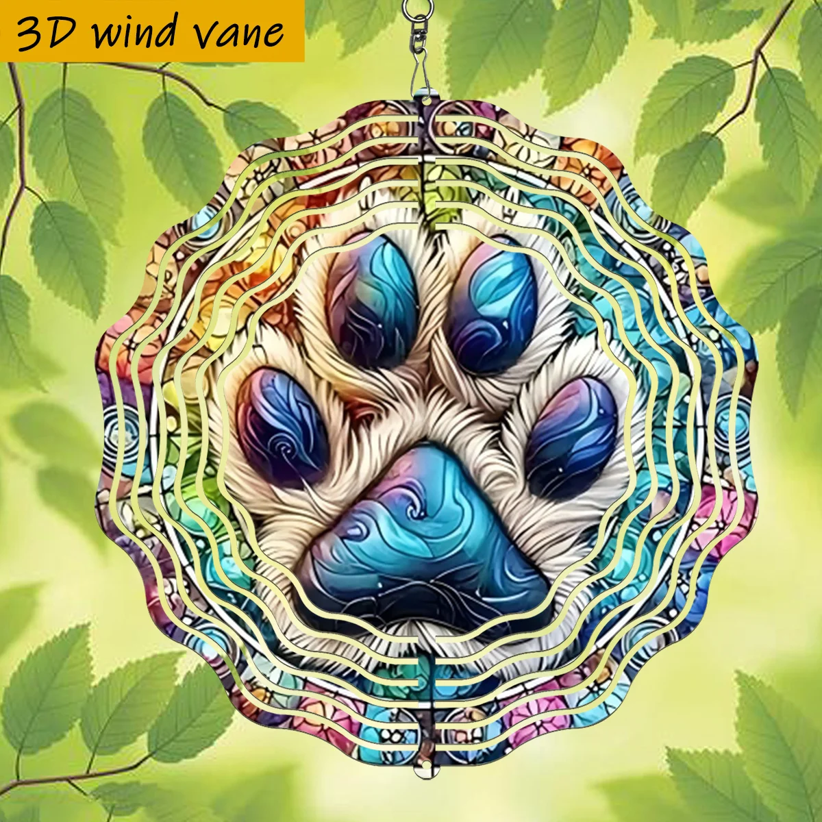 CIFbuy 3D Colorful Paw Print Wind Chime, Glass 360 Rotating Hook, Easy Install Outdoor Garden Yard Patio Home Decor for Christma